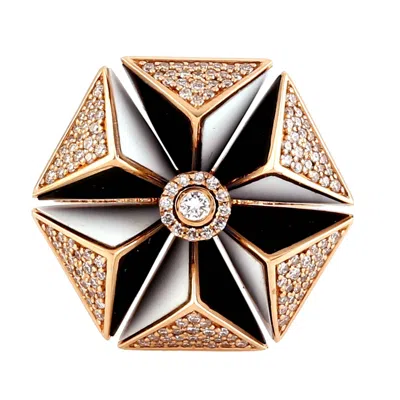 Artisan Women's White / Black / Rose Gold Bold Geometric Diamond & Enamel Statement Ring In 14k Rose Gold