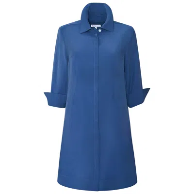 Perlavera Women's Blue Fancy Indigo Three Quarter Sleeve Length Slim Fit Mini Dress In Blue