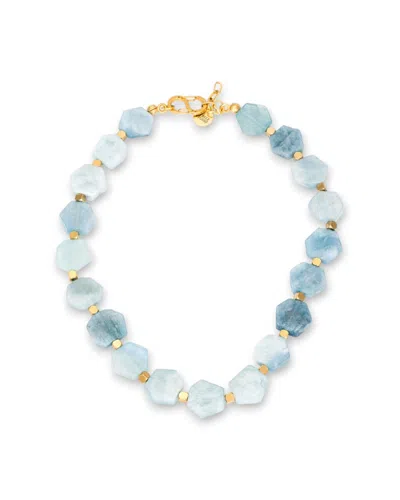 Kybele Studio Women's Gold / Blue Ocean Bliss Necklace With Hexagonal Aquamarine