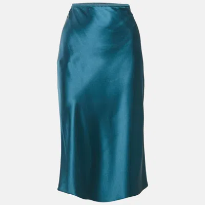 Pre-owned Joseph Blue Satin Silk Midi Isaak Skirt S