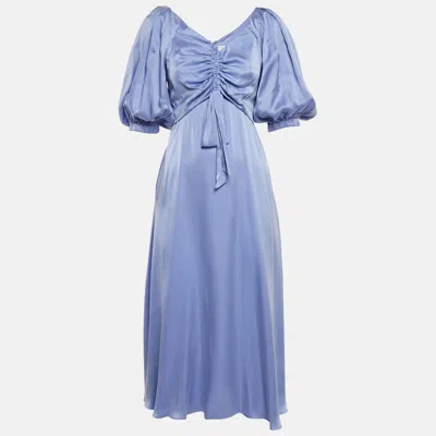 Pre-owned Zimmermann Purple Satin Silk Ruched Midi Dress S