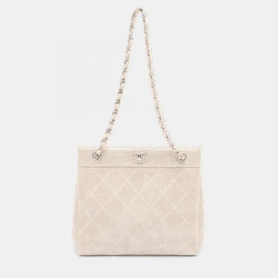 Pre-owned Chanel Matelasse Chain Shoulder Bag Linen Canvas Beige Shw In Sand