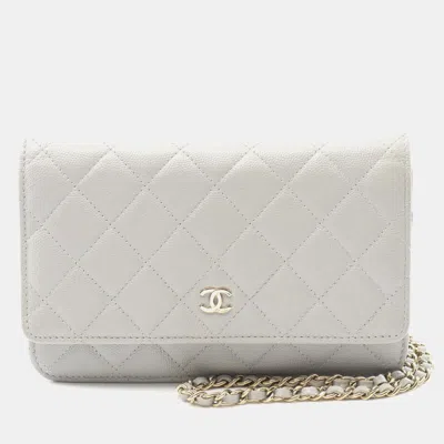 Pre-owned Chanel Matelasse Crossbody Chain Shoulder Bag Calfskin Gray Ghw Cc