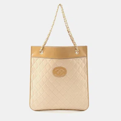 Pre-owned Chanel Matelasse Tote Chain Shoulder Bag Lambskin Leather Beige Ghw In Sand