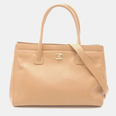 Pre-owned Chanel Executive Tote Shoulder Bag Leather Beige Ghw In Sand