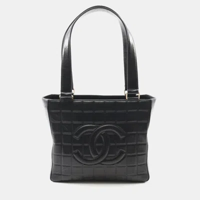 Pre-owned Chanel Chocolate Bar Tote Shoulder Bag Lambskin Leather Black Ghw