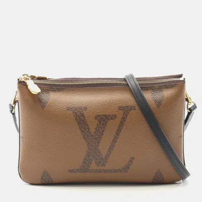 Pre-owned Louis Vuitton Pochette Double Zip Shoulder Bag Monogram Giant Reverse Bag In Brown
