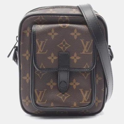 Pre-owned Louis Vuitton Christopher Wearable Wallet Monogram Macassar Canvas Crossbody Bag In Black