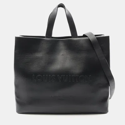 Pre-owned Louis Vuitton Shopper Tote Mm Noir Leather Handbag In Black
