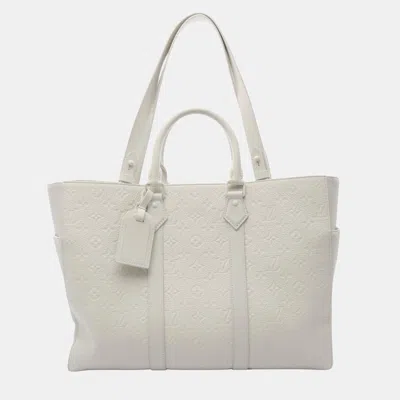Pre-owned Louis Vuitton Sac Plat 24h Full Moon Black Taurillon Leather Tote In White