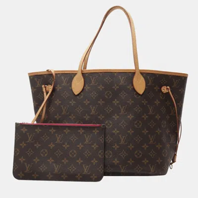 Pre-owned Louis Vuitton Neverfull Mm Brown Monogram Canvas Pivoine Shoulder Tote