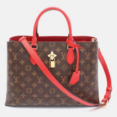 Pre-owned Louis Vuitton Flower Tote Brown Monogram Leather Coquelicot Shoulder Bag
