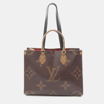 Pre-owned Louis Vuitton On The Go Mm Monogram Giant Reverse Canvas Shoulder Tote In Brown