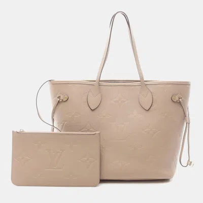 Pre-owned Louis Vuitton Neverfull Mm Monogram Empreinte Leather Tote In Sand