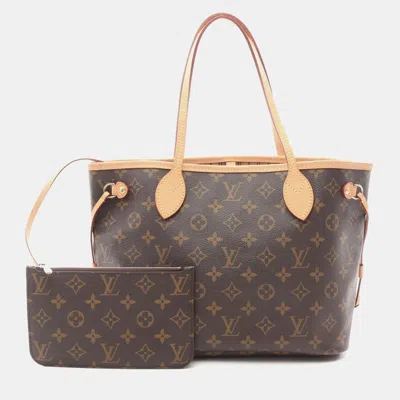 Pre-owned Louis Vuitton Neverfull Pm Brown Monogram Leather Tote