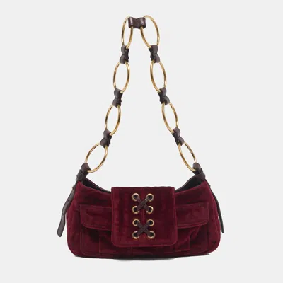 Pre-owned Saint Laurent Velvet Small Parisienne Shoulder Bag In Burgundy