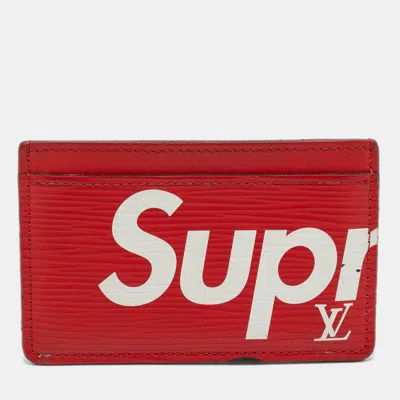 Pre-owned Louis Vuitton X Supreme Piment Epi Leather Porte Cartes Simple Card Holder In Red