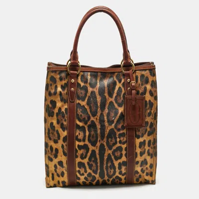 Pre-owned Dolce & Gabbana Brown Leopard Print Coated Canvas And Leather Shopper Tote