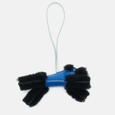 Pre-owned Hermes Hermès Bleu Saphir/noir/bleu Brume Milo Leather And Shearling Budy Bag Charm In Multi