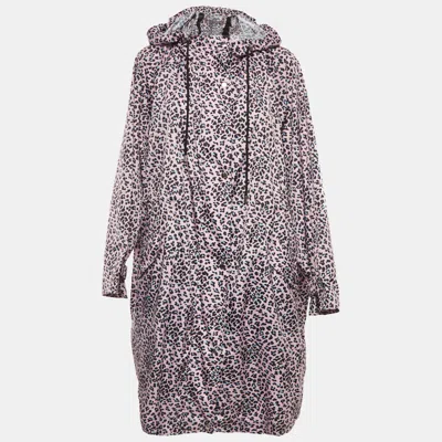 Pre-owned Maje Pink Leopard Print Synthetic Zip-up Hooded Long Coat S