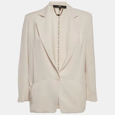 Pre-owned Elisabetta Franchi Beige Crepe Single Breasted Blazer M