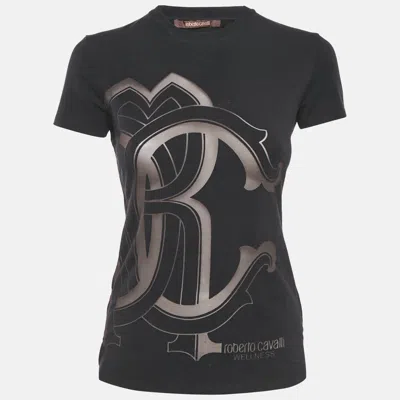 Pre-owned Roberto Cavalli Black Logo Print Cotton Crew Neck T-shirt S