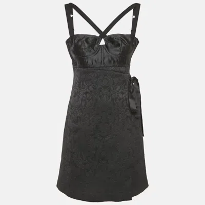 Pre-owned Dolce & Gabbana Black Jacquard Bustier Sleeveless Mini Dress Xs
