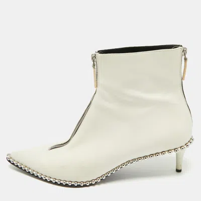 Pre-owned Alexander Wang White Leather Eri Studded Ankle Length Boots Size 41
