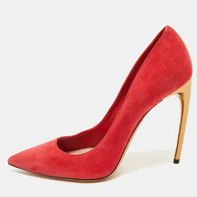 Pre-owned Alexander Mcqueen Red Suede Pointed Toe Pumps Size 41