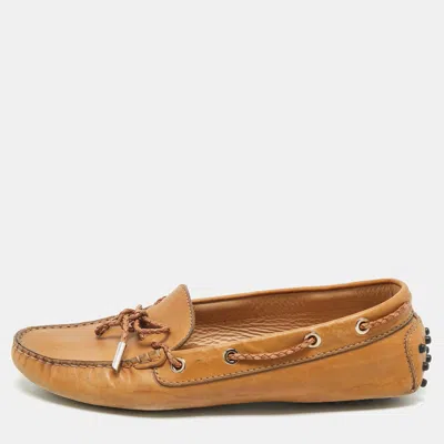 Pre-owned Tod's Brown Leather Gommino Bow Slip On Loafers Size 40