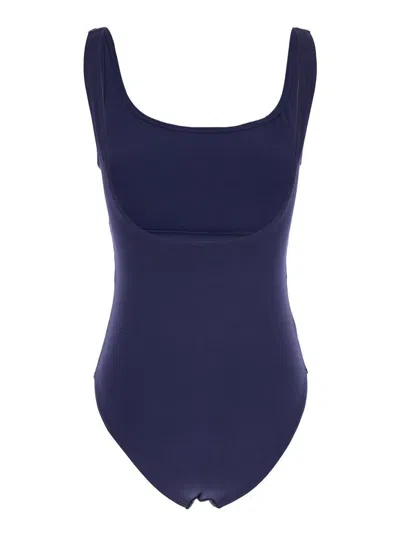 Eres 'asia' Blue Swimsuit With Scoop Neck And Striped Detail In Tech Fabric Stretch Woman