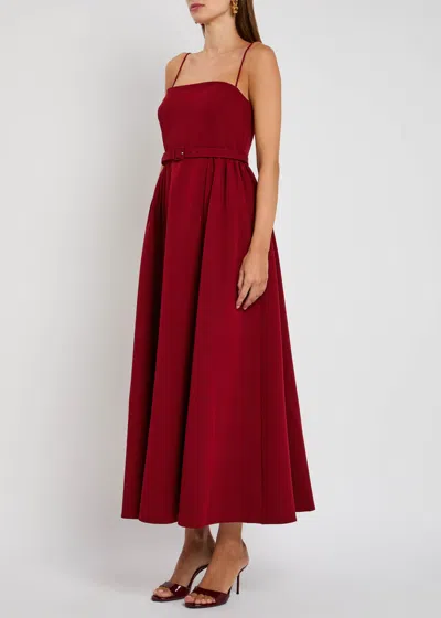 Roland Mouret Belted Stretch-crepe Maxi Dress In Burgundy