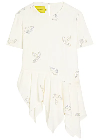 Marques' Almeida Linen Cap Sleeve Top With Embroidered Sequins White In White