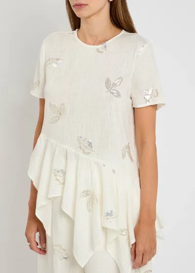 Marques' Almeida Linen Cap Sleeve Top With Embroidered Sequins White In White