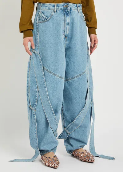 Attico The  Tie-embellished Barrel-leg Jeans In Blue