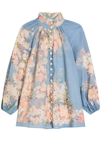Zimmermann Cascadian Lace-trimmed Floral-print Ramie Blouse