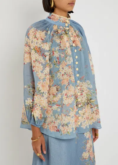 Zimmermann Cascadian Lace-trimmed Floral-print Ramie Blouse