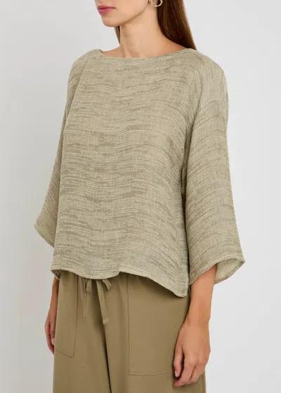 Eileen Fisher Bateau Neck Boxy Linen Blend Top In Neutral