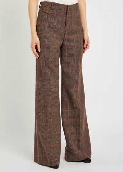 Chloé Chloe Checked Flared Wool Trousers In Brown