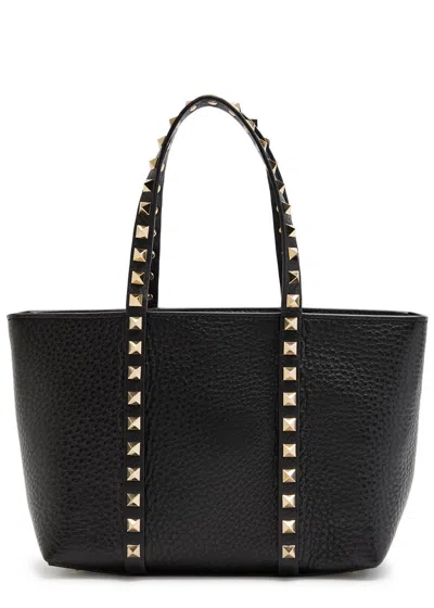 Valentino Garavani Rockstud Mini Grained Leather Tote In Black