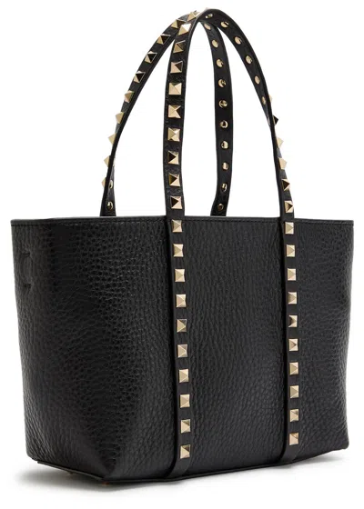 Valentino Garavani Rockstud Mini Grained Leather Tote In Black