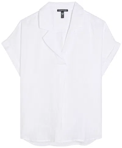 Eileen Fisher Cuffed Cap Sleeve Organic Linen Top In White