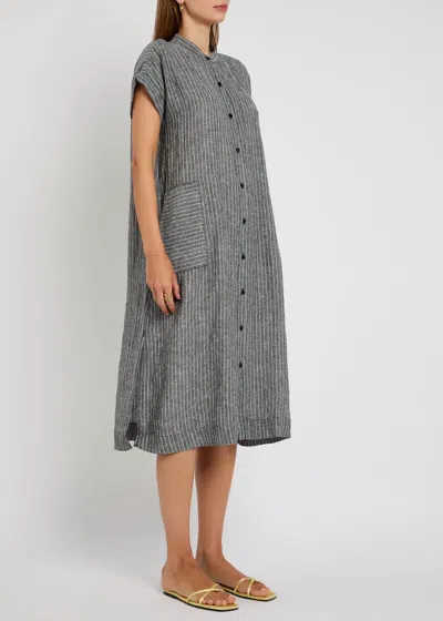 Eileen Fisher Pinstripe Short Sleeve Organic Linen Shift Dress