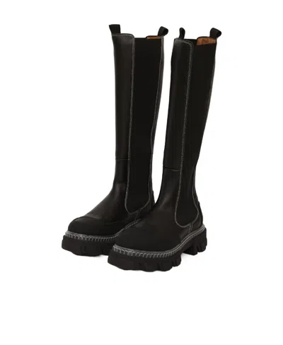 Ganni Cleated High Chelsea Boots In Black