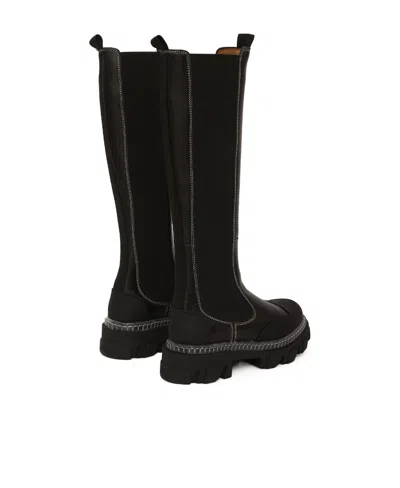 Ganni Cleated High Chelsea Boots In Black