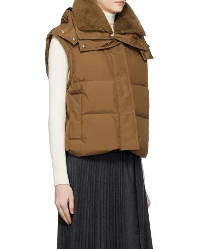 Yves Salomon Hooded Quilted Down Vest In Brown