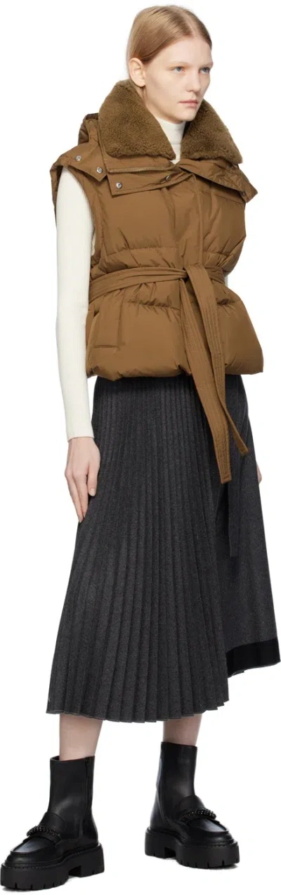 Yves Salomon Hooded Quilted Down Vest In Brown