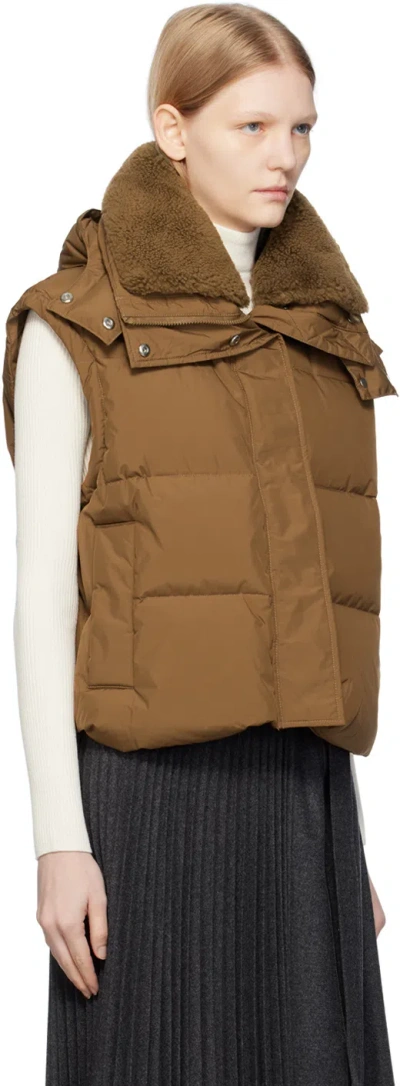 Yves Salomon Hooded Quilted Down Vest In Brown
