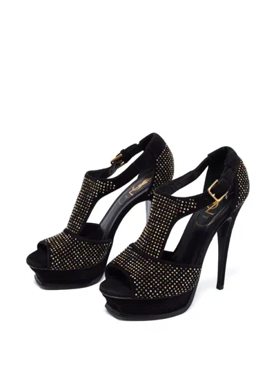 Pre-owned Saint Laurent Stud-embellished Sandals In Black