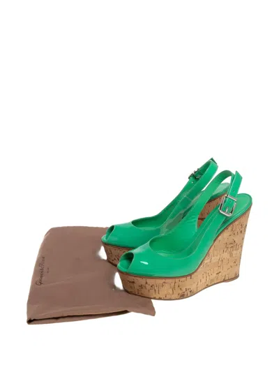 Pre-owned Gianvito Rossi Patent Leather Wedge Sandals In Green